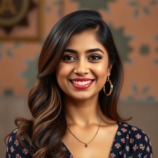 Professional headshot of Aisha Khan, smiling with a creative background