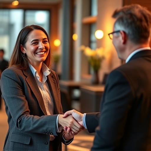 Smiling interviewer shaking hands